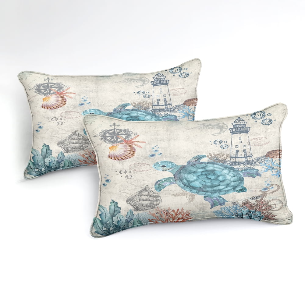 Heavyweight Warmth Sea Turtle Comforter Set Queen Ocean Beach Bedding Set Soft and Lightweight Retro Style Design Coastal Bedding Set - Cloud-Like Soft Lightweight Bed Comforter Detail