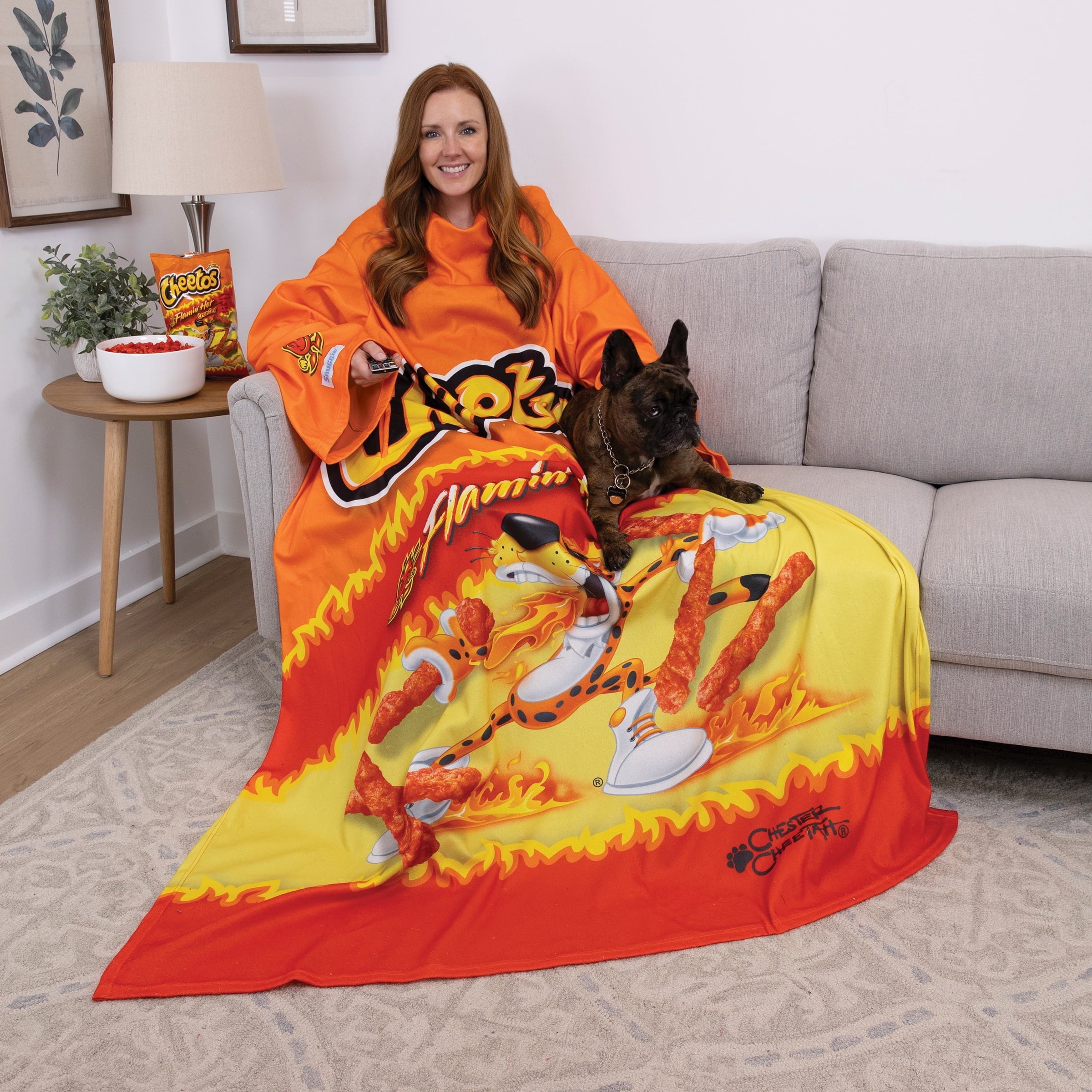 Cozy Fleece Cheetos Flaming Hot Wearable Blanket - Luxury Knitted Decorative Throw Blanket with Fringes Detail
