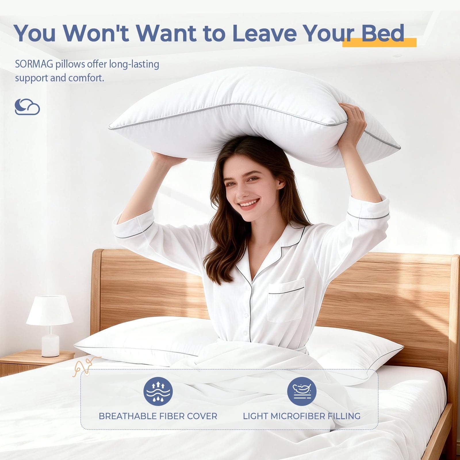 Fluffy Shredded Pillows Queen Size Set of 2, Bed Pillows for Side and Back Sleepers, Soft Down Alternative Pillows, Hotel Quality and... - Ergonomic Memory Foam Pillow for Neck Pain Support Detail