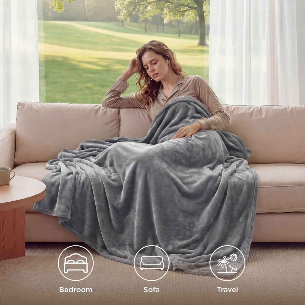 Reversible Sherpa Fleece Throw Blanket for Couch Grey, Lightweight Plush Fuzzy Cozy Soft Blankets and Throws for Sofa, 50x60 inches - Cozy Fleece Throw Blanket for Couch & Bed Detail