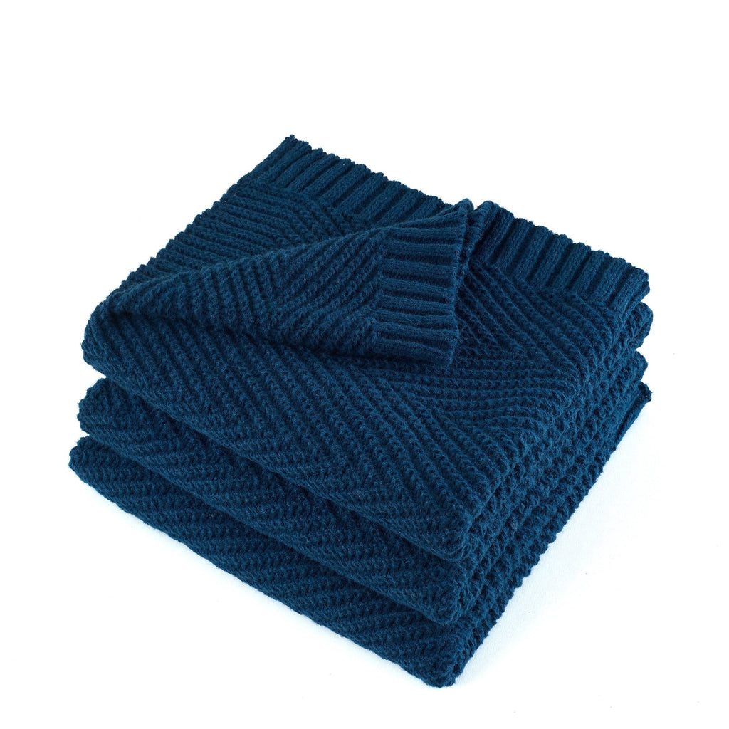 Reversible Sherpa Soft Knitted Throw Blanket 50" x 60" Navy Blue, Boho Chevron Farmhouse Throw for Bed Couch - Lightweight Plush Warm Blanket for All Seasons Detail