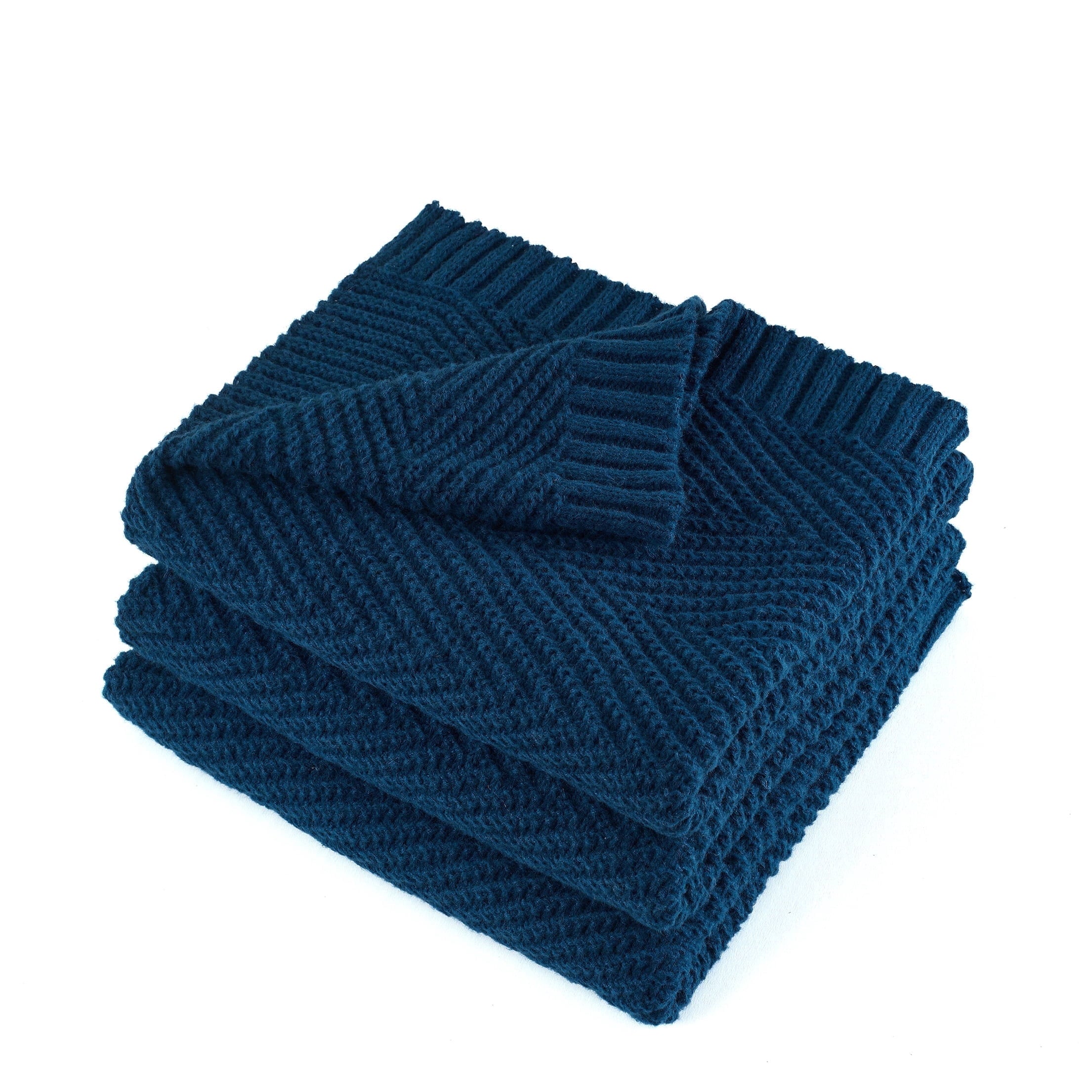 Reversible Sherpa Soft Knitted Throw Blanket 50" x 60" Navy Blue, Boho Chevron Farmhouse Throw for Bed Couch - Lightweight Plush Warm Blanket for All Seasons Detail