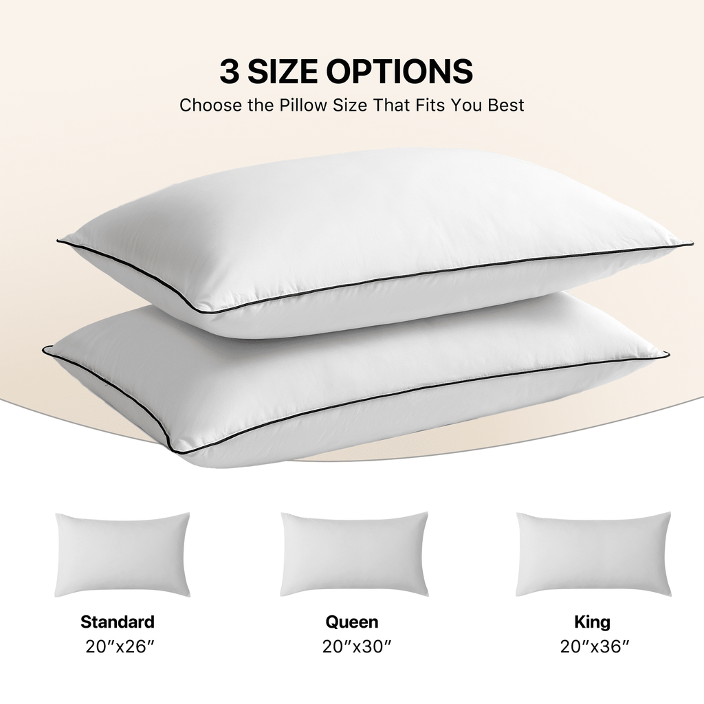 Decorative Plump Feather Down Pillows Set of 2, Medium Firm Hotel Bed Pillow 2 Pack, Queen Size, 20 x 30 in. - Hotel Quality Plush Sleeping Pillows Detail