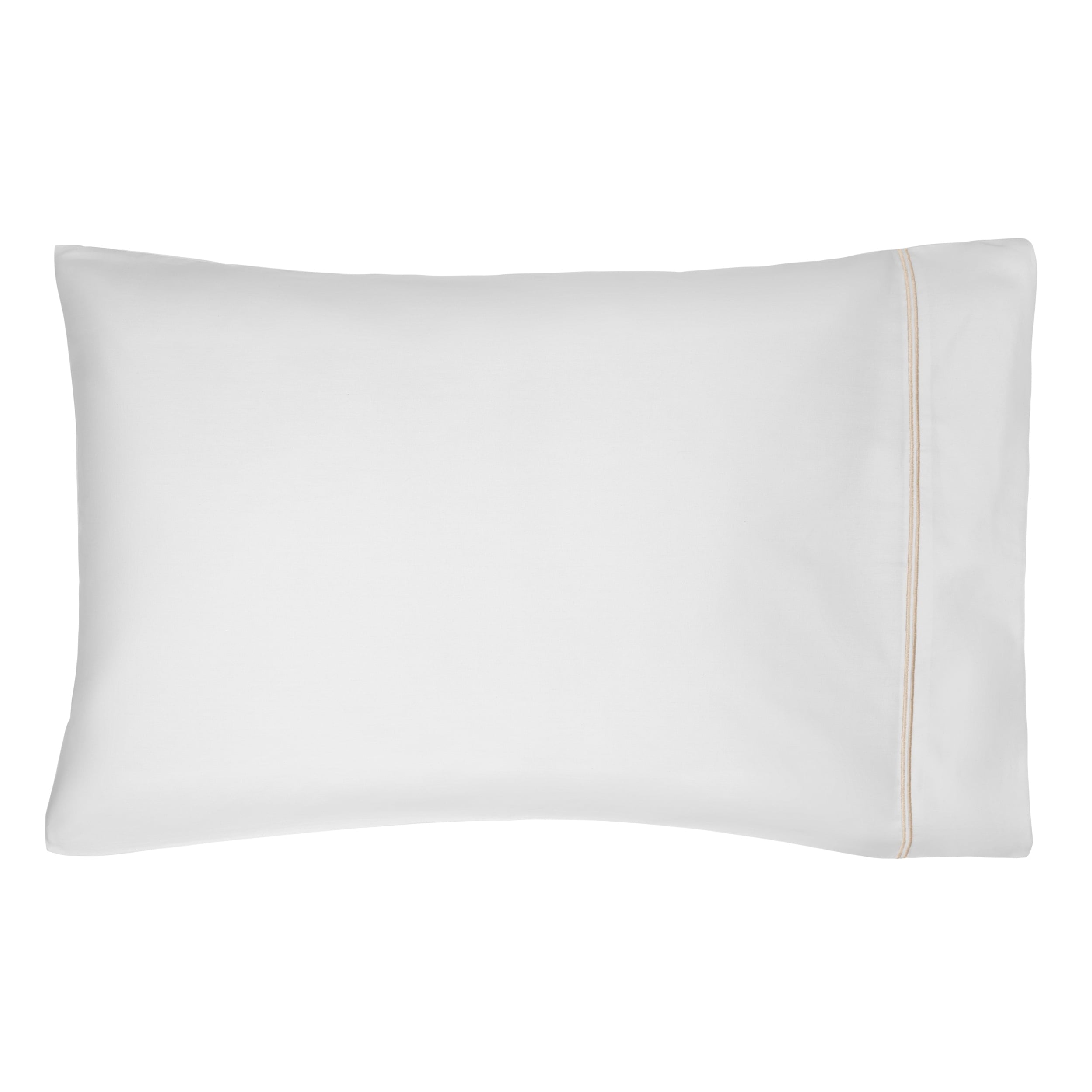 Cooling Sateen 4-Piece 300 Thread Count White Pima Cotton Bed Sheet Set with Tan Hem, Full , Adult/Teen - Cooling Hotel Quality Bedding Sheets and Pillowcases Detail