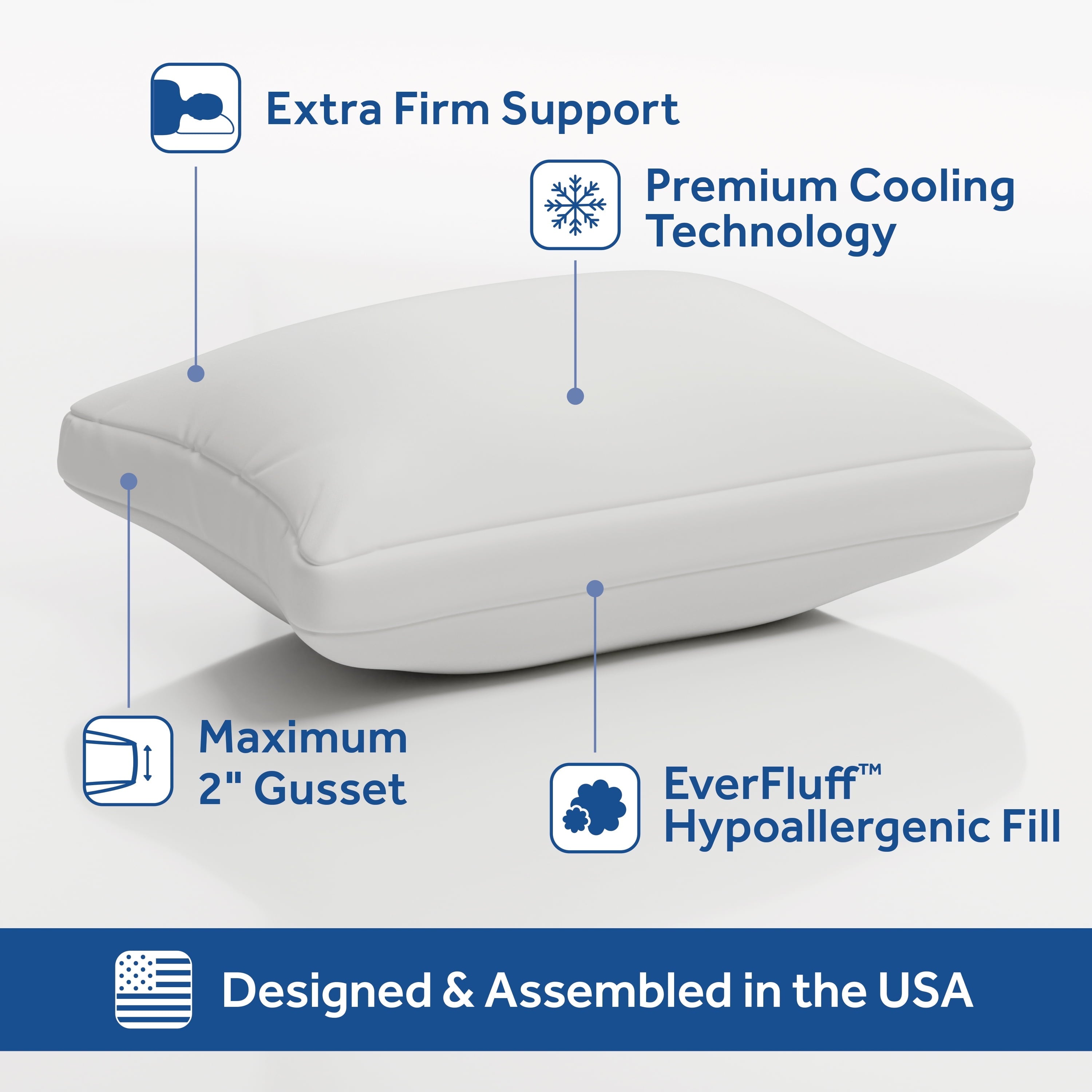 Orthopedic Support Cooling Bed Pillow, Jumbo, White- Extra Firm, 2 Count - Ergonomic Memory Foam Pillow for Neck Pain Support Detail