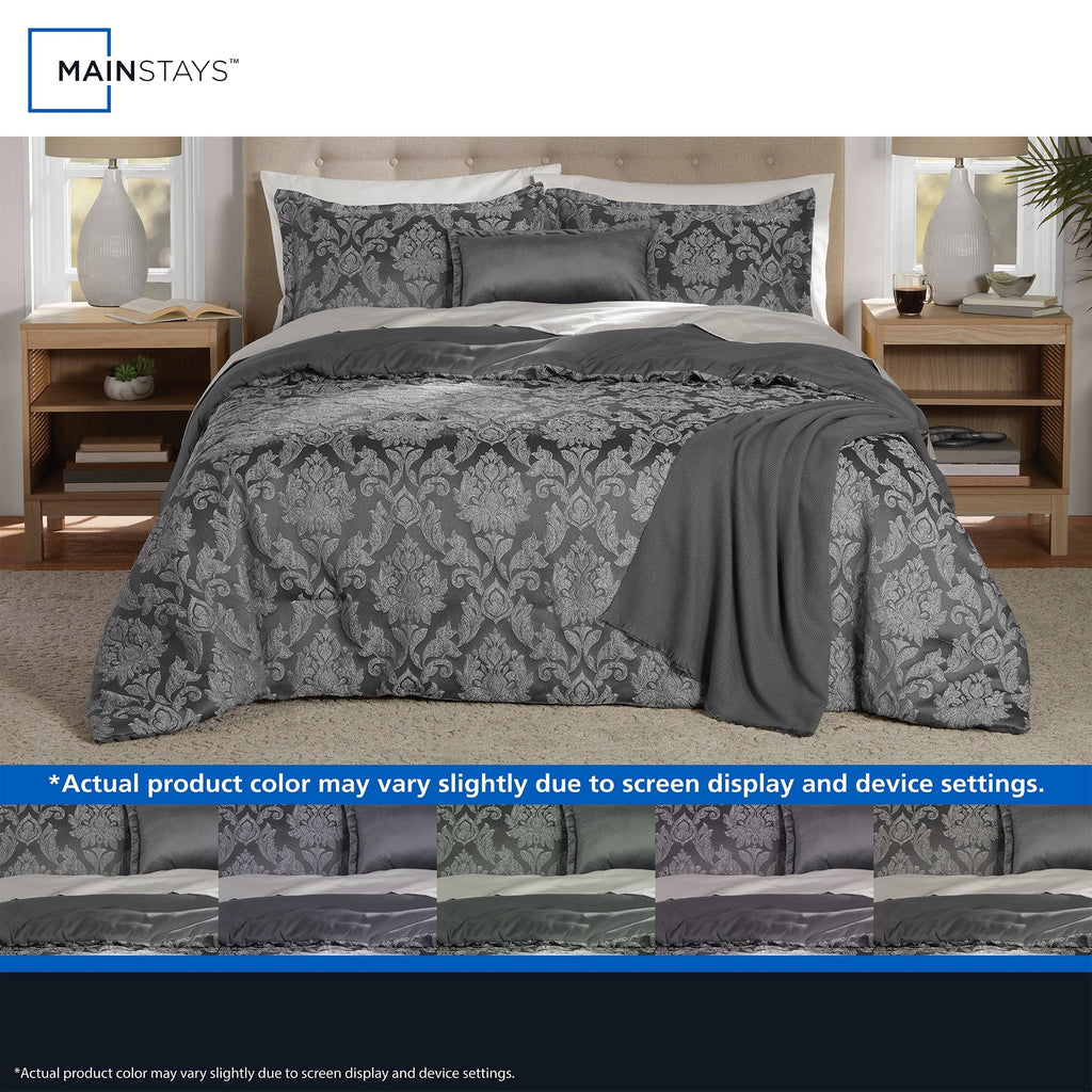 Heavyweight Warmth Full/Queen Comforter Set, All-Season, 5-Piece, Grey Jacquard Damask - All-Season Down Alternative Comforter Insert Detail