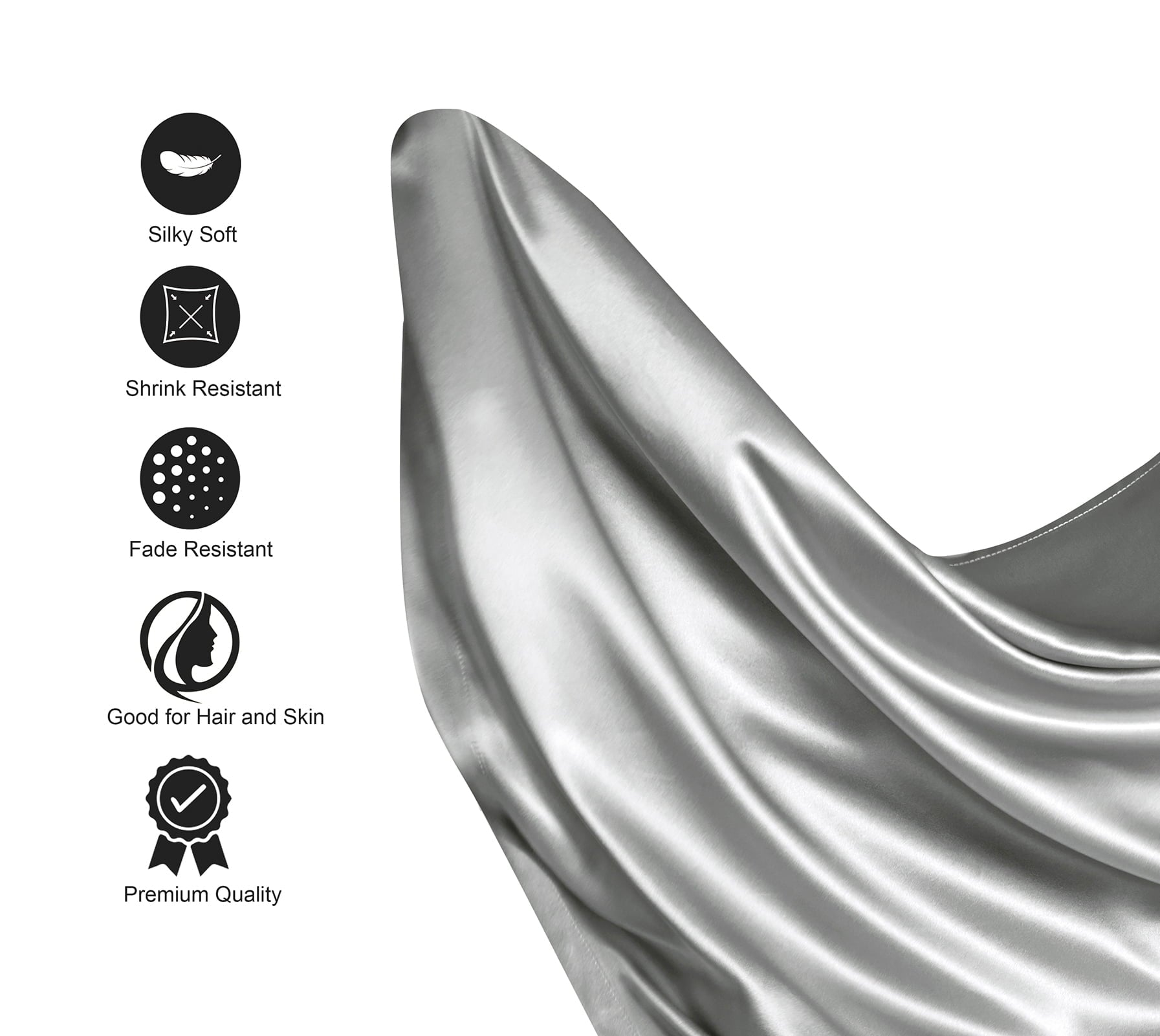 Wrinkle-Resistant Luxury Satin Sheets Set Full Size Light Gray, 4-Piece Bedding Sets with Deep Pockets - Soft and Smooth Satin Bed Shee... - Premium Ultra-Soft Pillowcase Pair for Sleeping Detail