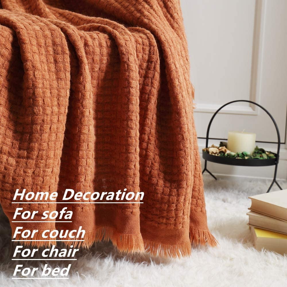 Reversible Sherpa Farmhouse Rust Knit Throw Blanket for Couch Sofa Chair Bed Home Decoration, Soft Warm Cozy Light Weight for Spring Su... - Super Soft Reversible Sherpa Flannel Blanket Detail