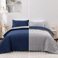 Heavyweight Warmth Queen Comforter Set All Season Reversible Bed Set with 2 Pillow Cases 3 Pieces Bedding Sets Down Alternative Blue/Gra... - All-Season Down Alternative Comforter Insert - Default Title
