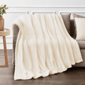 Lightweight Warm Throw Size Blanket for Couch, Sofa, Bed, Striped Beige Throw Blanket for Office Picnic Travel Bedroom, Super Soft War... - Super Soft Reversible Sherpa Flannel Blanket - Default Title