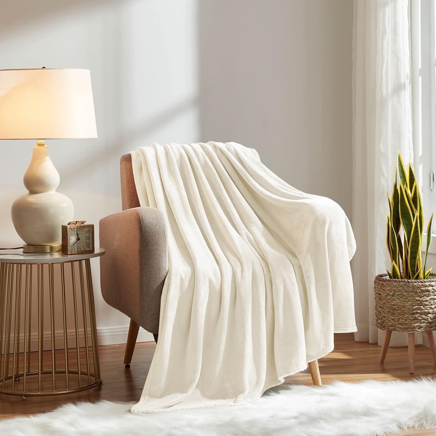 Cozy Fleece Throw Blanket, 50x60 inch Soft & Warm Blanket for Sleep Snap, Lightweight Reversible Bed Blankets and Cozy Throws for... - Luxury Knitted Decorative Throw Blanket with Fringes - Default Title