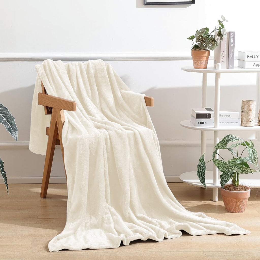 Super Soft Flannel Throw Blanket for Couch, Ultra Soft Cream White Throws for Travel Camping Sofa Bed, Lightweight Cozy Bed Blanket for ... - Super Soft Reversible Sherpa Flannel Blanket - Default Title